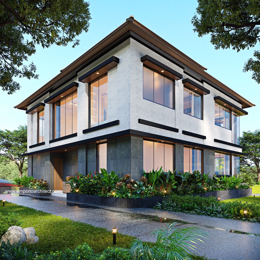 Rear elevation of the main villa with garden terraces